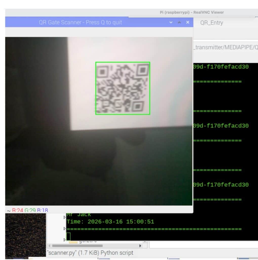 Device scanning the QR code, allowing the person to enter 
