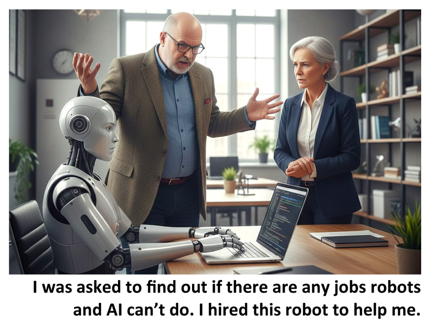 I was asked to find out if there are any jobs robotsand AI can’t do. I hired this robot to help me.