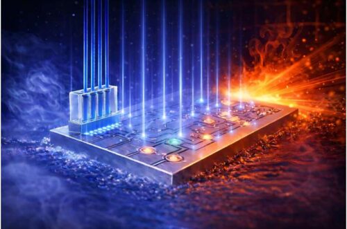 Illustration of a photonic integrated circuit, with components bonded using a technique that enables the circuit to survive and operate in extreme environments. Credit: NIST