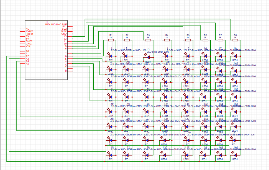 schematic of 8×8 SMD Matrix Display Interfacing With Arduino UNO