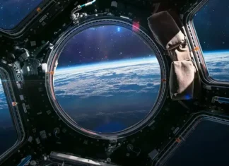 Earth planet view from ISS porthole