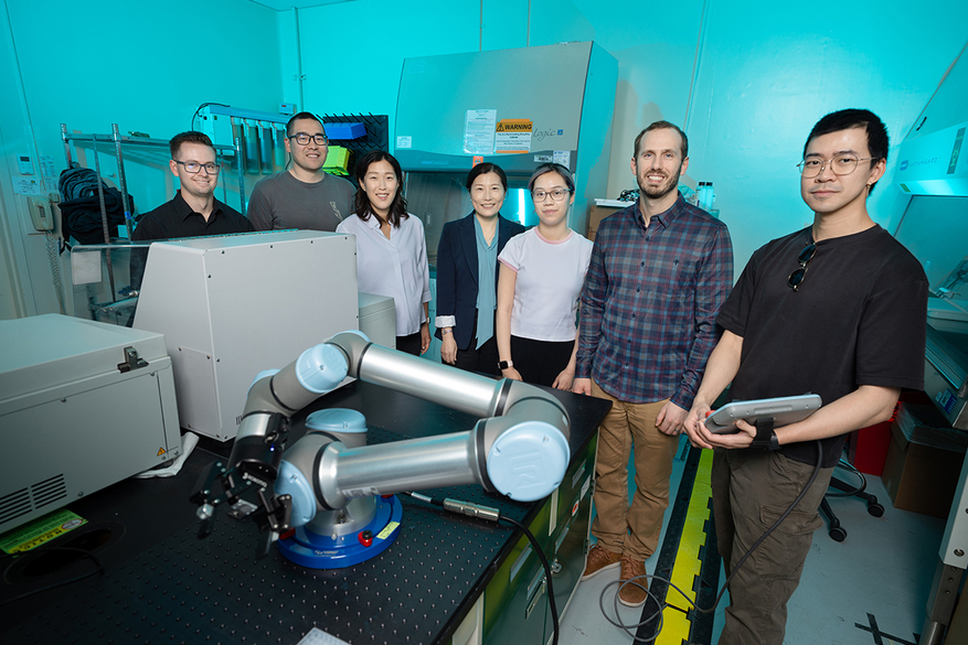 LLNL researchers invented a high-throughput platform that screens proteins for their rare earth element binding preferences at unprecedented scale. (Photos: Blaise Douros/LLNL)