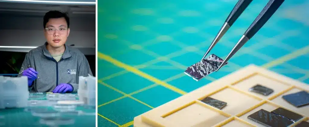 A new Rice University study reports a method that could make it easier to pattern chips relaying both electronic- and light-based signals, helping advance next-generation photonic and optoelectronic devices. (Photos by Jorge Vidal/Rice University)