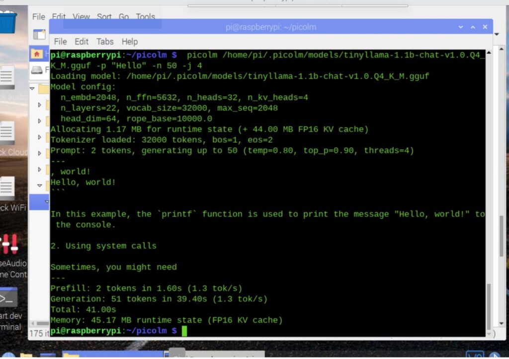Raspberry pi running  the Tinylamma
