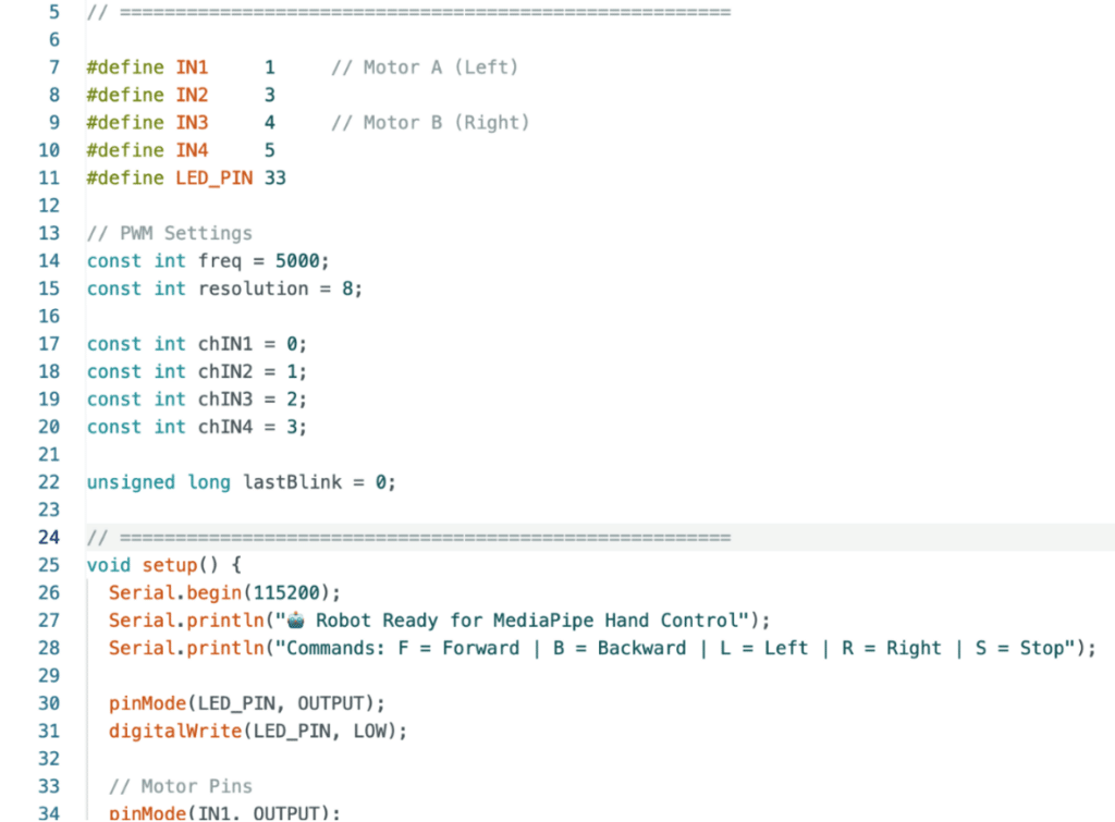Fig 5. Code for the robotic control
