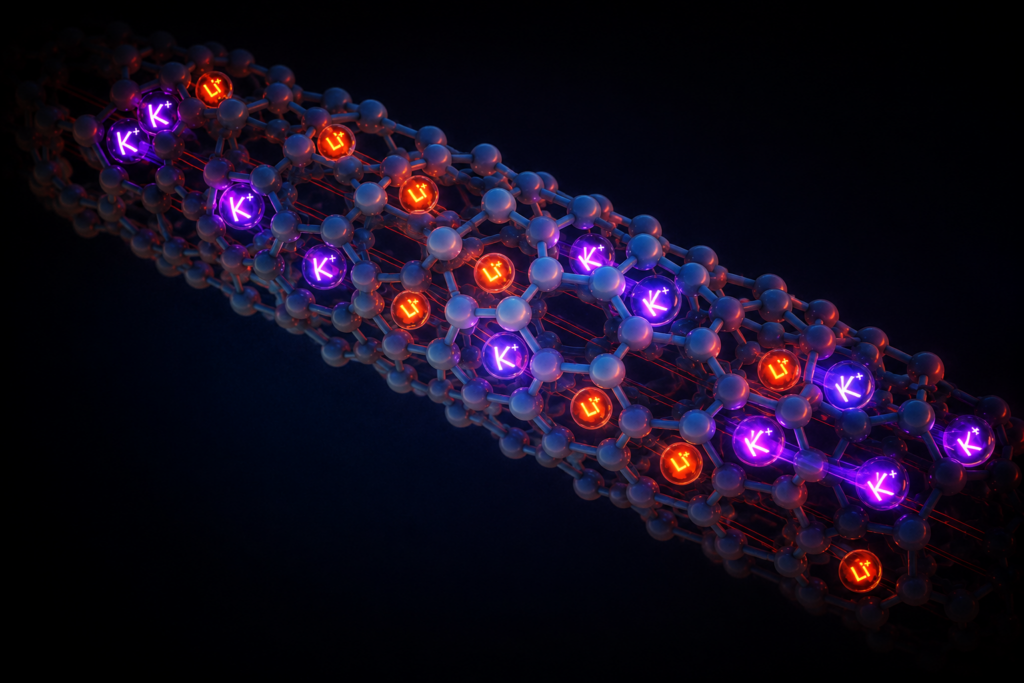 Rendering by Ella Maru Studio, Inc. Courtesy of Sangil Kim
An artistic rendering of a boron nitride nanotube developed by UIC researchers and their collaborators in a new study.