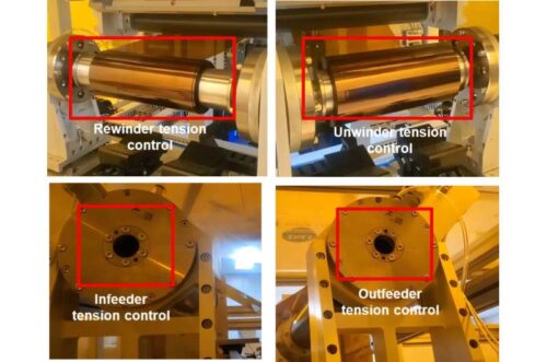 The Roll-to-Roll continuous manufacturing system equipped with a patterning roller, winders, and feeders. Credit: Korea Institute of Machinery and Materials (KIMM)
