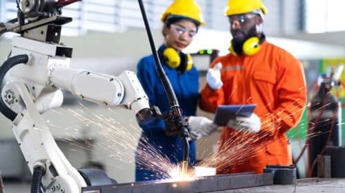 Representative image: Human-robot collaboration on an industrial production line.