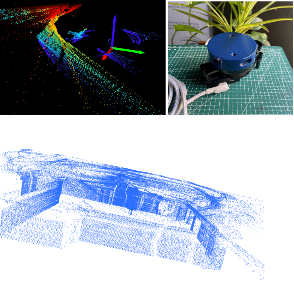 Prototype and lidar 3D scanned map created by the device