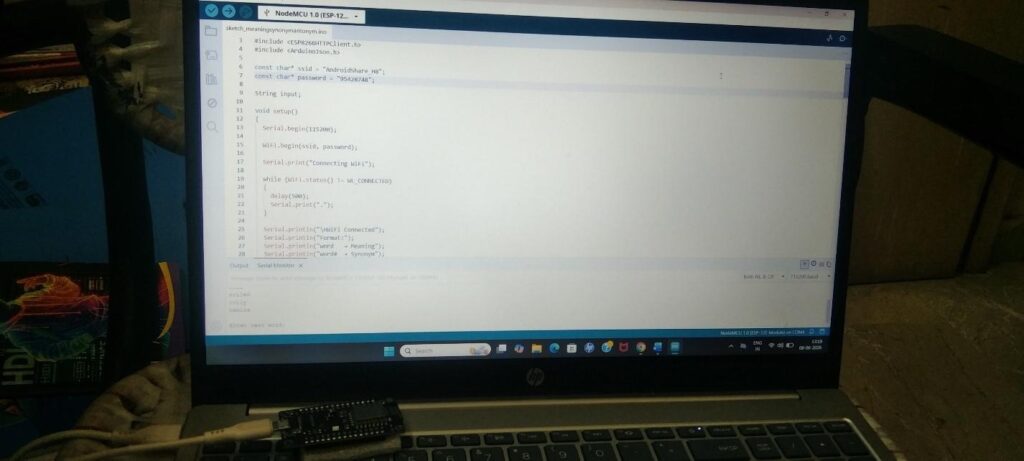 Showing code of the dictionary system on arduino IDE