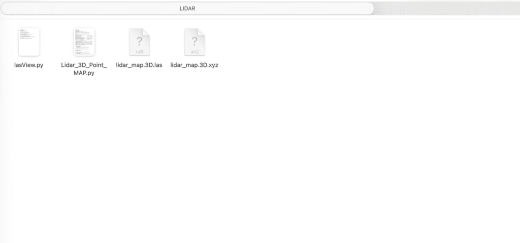 Lidar map files saved as .las and .xyz.
