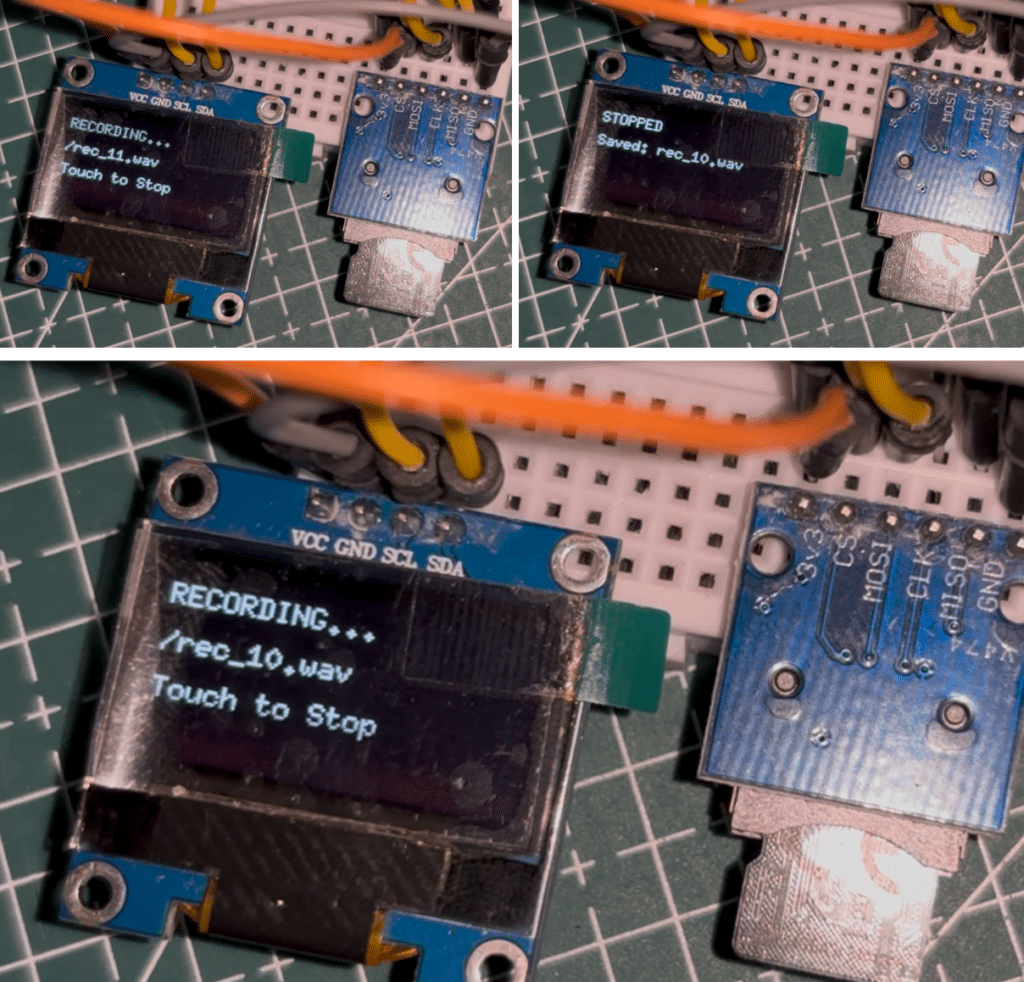 Voice recorder OLED display message during the recording