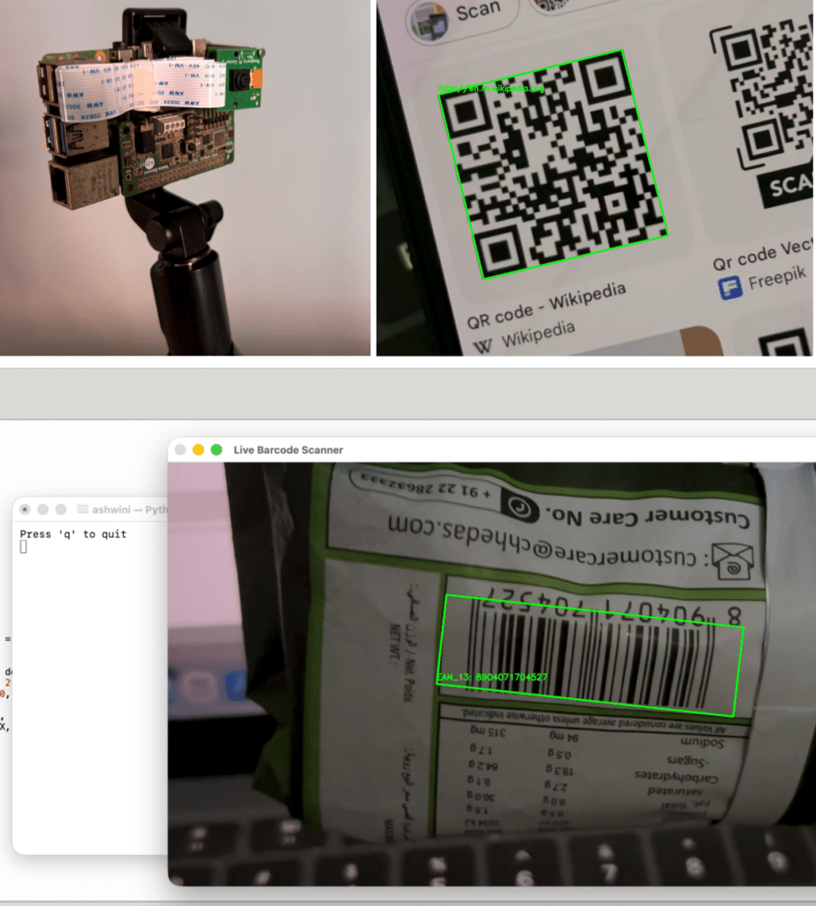 Barcode and QR code scanner detecting and scanning codes