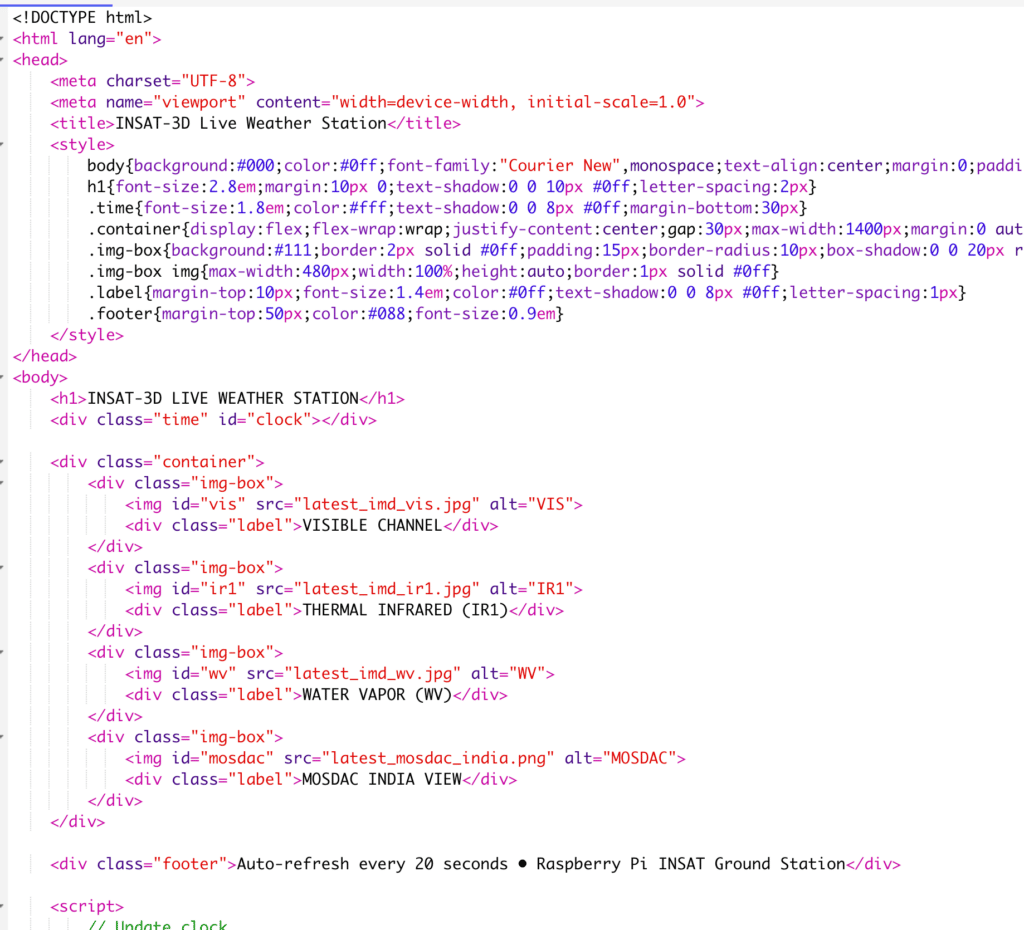 Weather satellite station web page UI code 