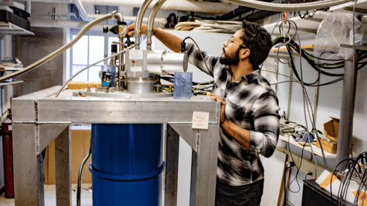 Jyotirmay Dwivedi, graduate student at Penn State University and first author on the paper, works in Nitin Samarth’s laboratory at Pennsylvania State University. (Image by Pennsylvania State University.)