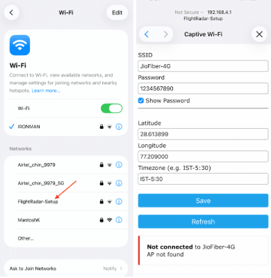 Connection with device Wi-Fi and configuration of location and WiFi for the device