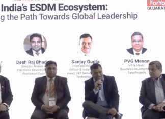 The Inflection Point of India’s ESDM: From Scale to System Ownership From left to right: Narang N. Kishor, from Narnix Technolabs, Desh Raj Bhadana of the Mobile and Electronic Devices Exports Promotion Council (MEDEPC), Sanjay Gupta of L&T Semiconductor Technologies, and PVG Menon of Tata Projects.