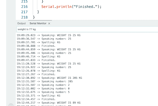 Serial monitor showing the output after running the code