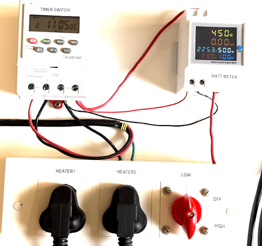 Shows heater load power consumption in LOW Power Setting (H1 and H2 in series)