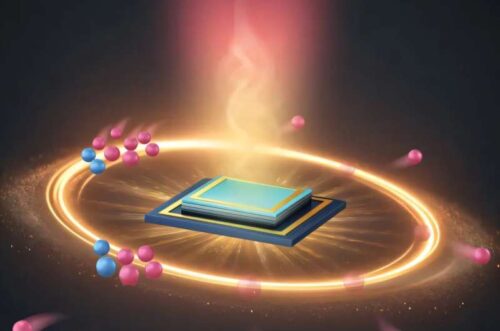 Artistic view of the carrier feedback process in a transistor, which leads to strong and programmable temperature dependent properties