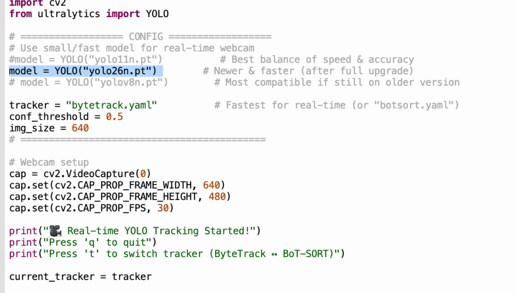 Code snippet showing model configuration and file path