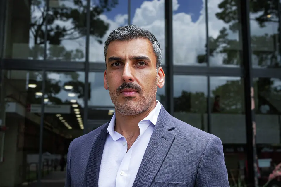 Hadi Ghasemi, a distinguished professor at the University of Houston, poses for a portrait in his laboratory in Houston,