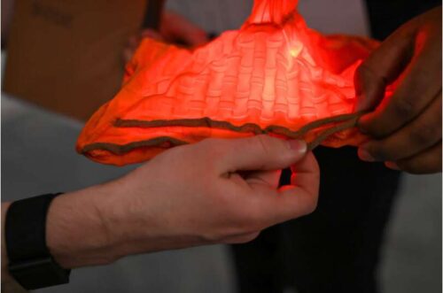 The researchers made a reconfigurable lamp shade with multistable switches that correspond to different colors of light.