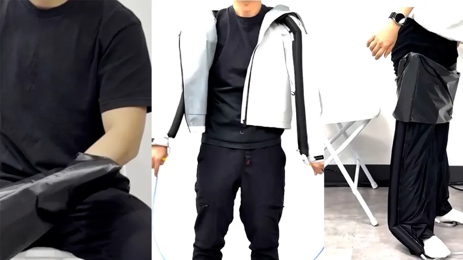 Researchers have developed a soft-robotic technology that allows users to put on protective clothing hands-free and in seconds. (Stanford University and South Korea’s KAIST)