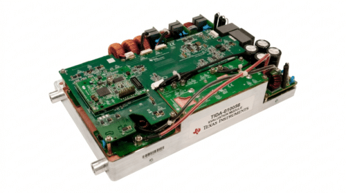 Circuit board view of Texas Instruments' 11 kW bidirectional onboard charger reference design