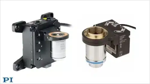 PI’s nanofocusing stage options–voice coil (left) for longer travel, piezo (right) for minimum size and fastest response. Image Credit: PI (Physik Instrumente) L.P.