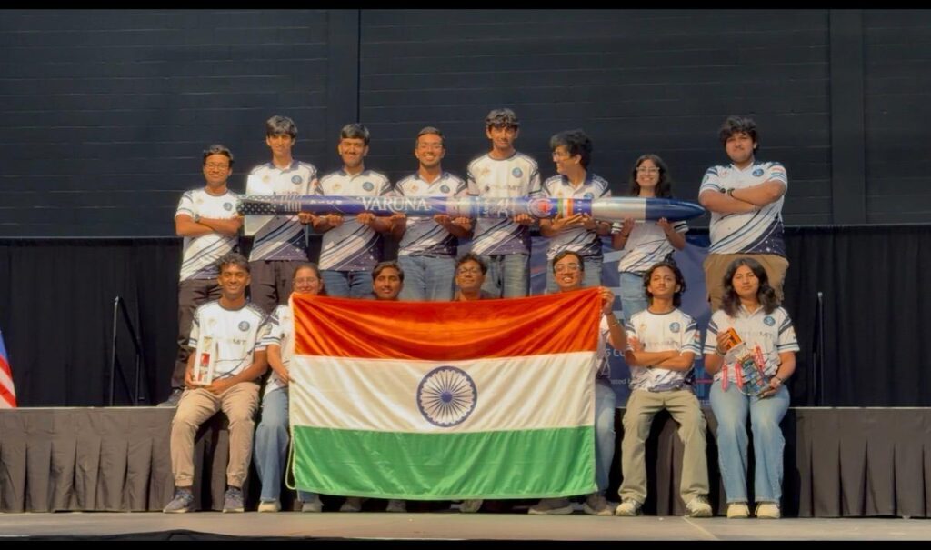 The thrustMIT team with Varuna, showcasing India's growing capabilities in student-led rocketry through indigenous propulsion, avionics, and aerospace engineering.
