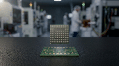 Close-up illustration of ball grid array solder connections on a semiconductor package