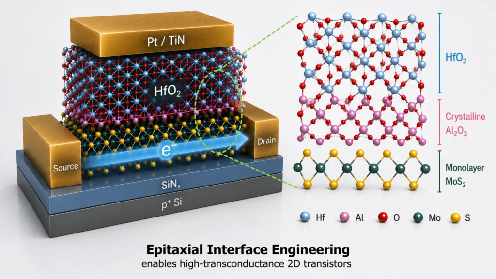 Researchers from NYCU and TSMC show that redefining the atomic boundary between materials can address a major engineering barrier restricting the development of next-generation semiconductor devices. Credit: Springer Nature