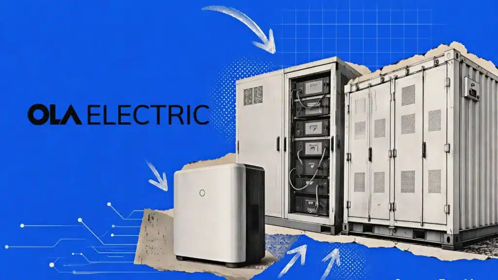 Ola Electric expanded beyond EVs with three storage products spanning homes, businesses and utility-scale projects as India’s storage demand heads beyond 400 GWh by 2032. Illustration: StartupFeed.