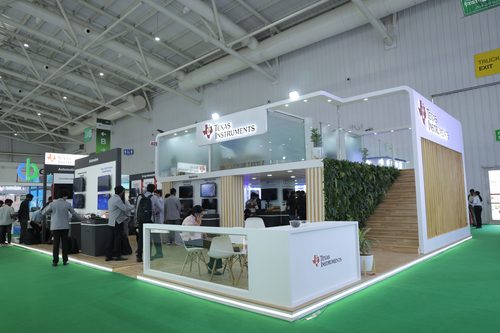 Texas Instruments’ booth at electronica India 2026 in Bengaluru, featuring demonstrations across automotive, energy, and semiconductor technologies.