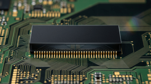 Close-up illustration of gold pin connectors on a memory chip package