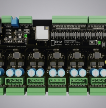 RHIA PLC Slayer industrial automation board showing Ethernet port, terminal blocks and motor-control circuitry