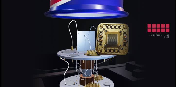 NAADA superconducting resonator chip developed for quantum hardware testing and validation.