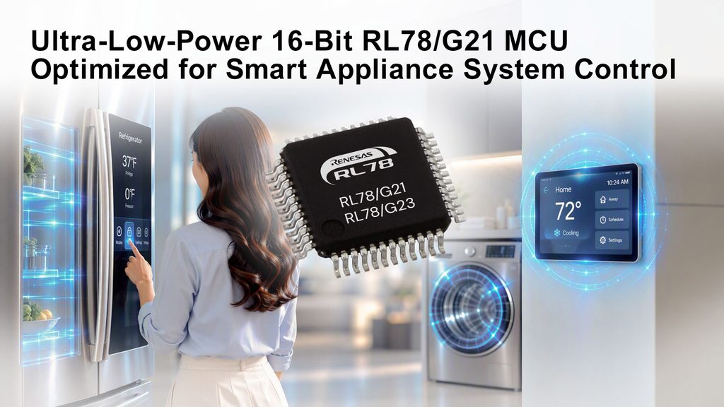 Renesas announces the RL78/G21 MCU for next-generation smart appliances.