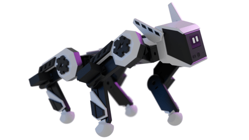 Side view of the TNY-360 robot dog design on a plain white background
